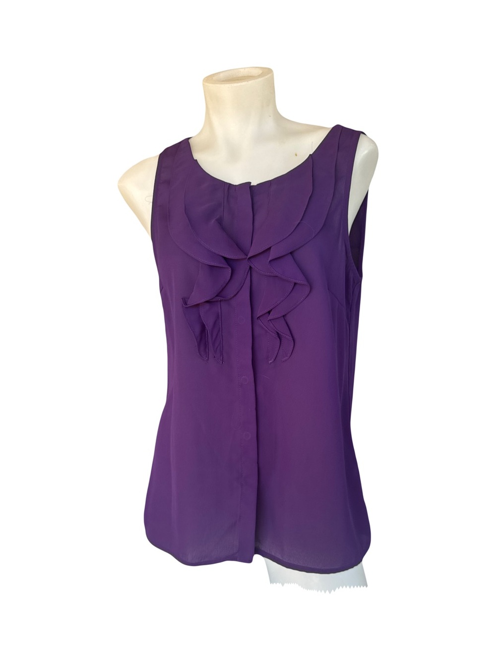 Ruffled Sleeveless Blouse in Deep Plum S